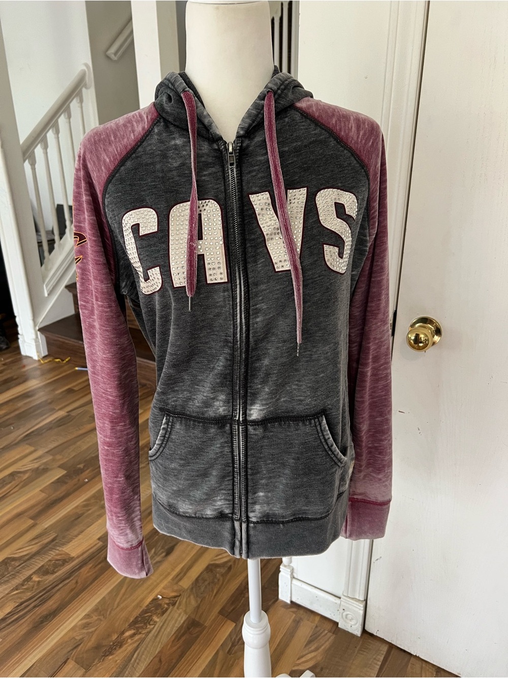 Women's Zip-Up Hoodie in Charcoal and Mauve